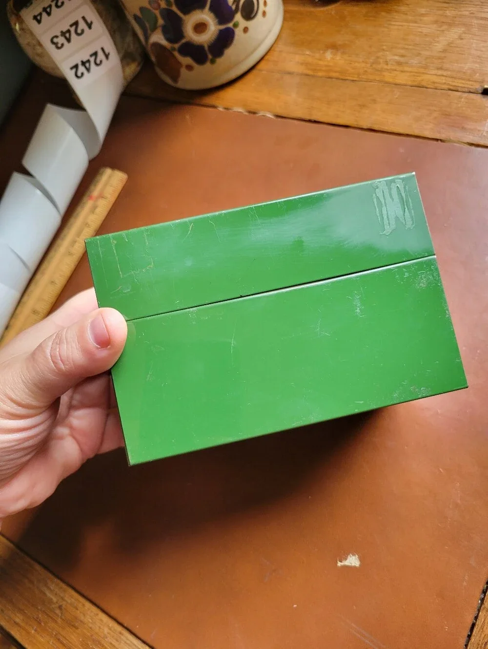 Vintage Mid-Century Green Metal Index Card / Recipe Box